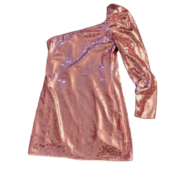 Majorelle Darwin Pink Sequin One Shoulder Sleeve Mini Dress - Picture 2 of 8